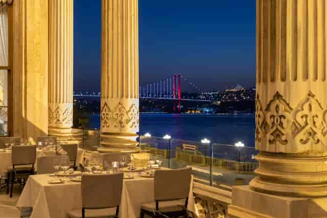 Tugra Restaurant gala dinner with iconic Bosphorus Bridge backdrop for VIP event venue.
