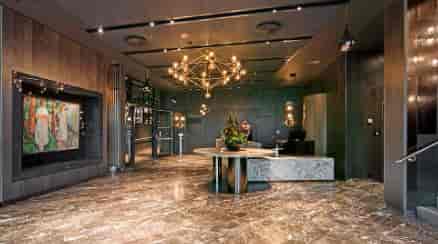 Ueno Park reception area: marble lobby for luxury corporate events and upscale conferences.