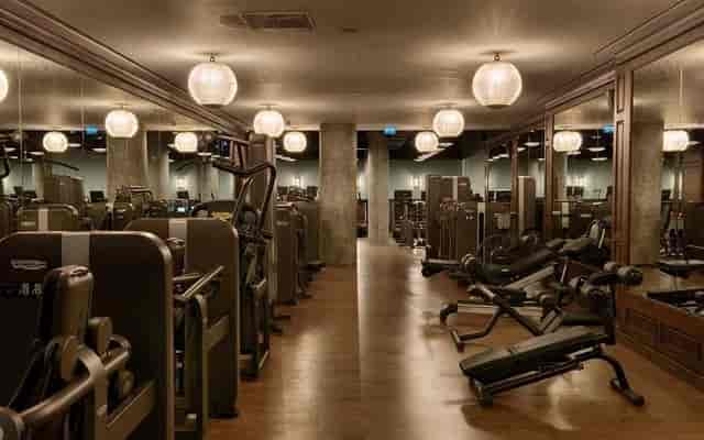 High-end hotel fitness center at Mezzanine Restaurant for conference wellness and event travel.