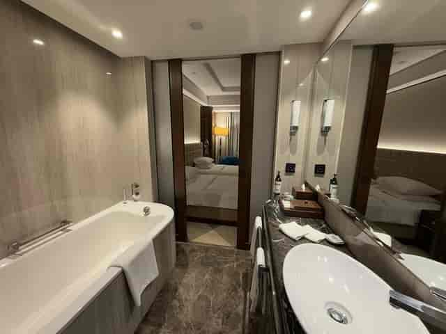 Hyatt Regency Istanbul Ataköy luxury guest room with open-concept bathroom for executive travel.