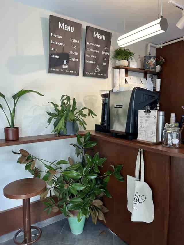 Professional coffee station setup for corporate events and breakout areas with biophilic design.