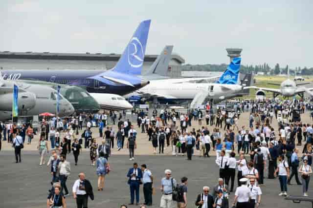 Avion des Métiers outdoor exhibit at International Paris Air Show trade event.