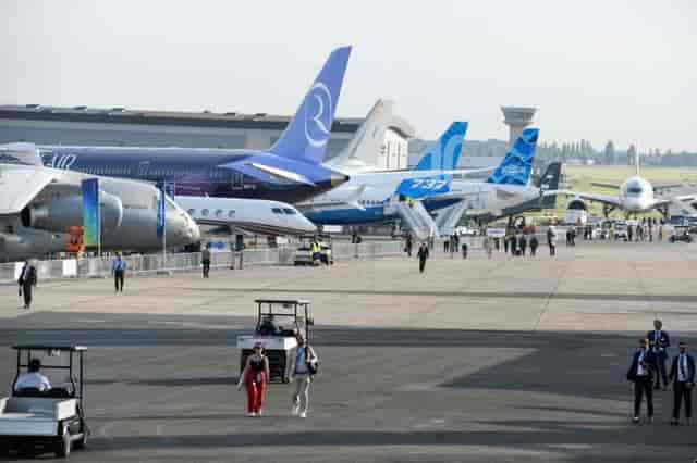 Avion des Métiers exhibit at Paris Air Show: high-stakes aerospace trade show booth.