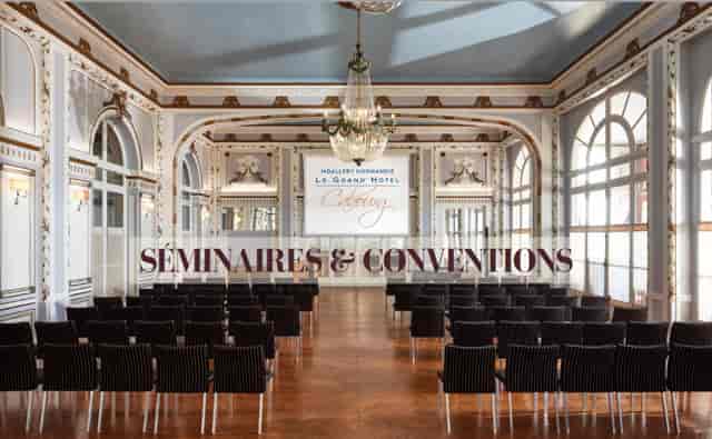 Theater-style meeting room at Grand Hôtel de Normandie for corporate events and executive briefings.
