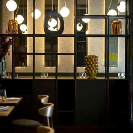Sophisticated Sphere restaurant interior for upscale corporate dinners and breakout sessions.