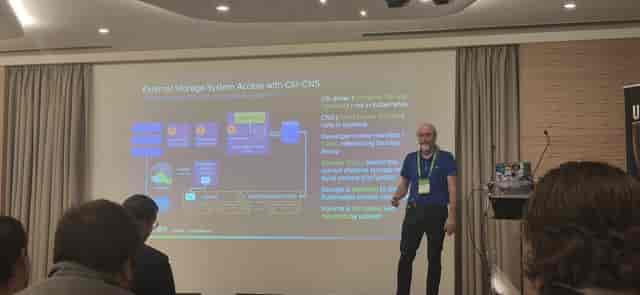 Speaker presenting at Etoile Saint-Honoré breakout session with AV setup.