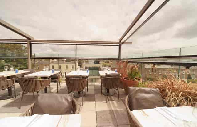 Layla's Terrace rooftop venue with canopy, ideal for intimate networking and private dinners.