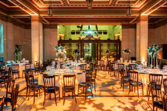 Elegant Long Room event space in London with luxurious decor for corporate events.