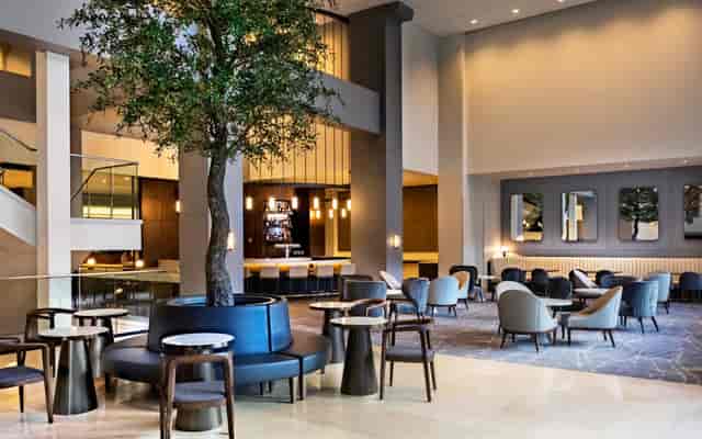 Hyatt Regency Morristown hotel lobby lounge for business networking and conference events.