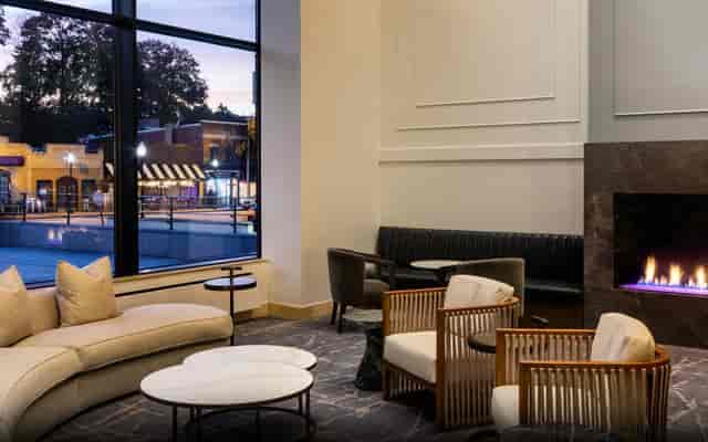Hyatt Regency Morristown fireplace breakout space for event networking and registration.