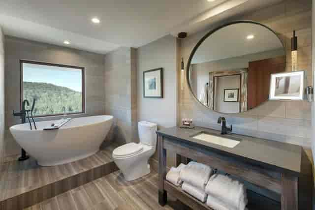 Luxury hotel suite bathroom at Salish Lodge & Spa for bridal prep and executive retreats.