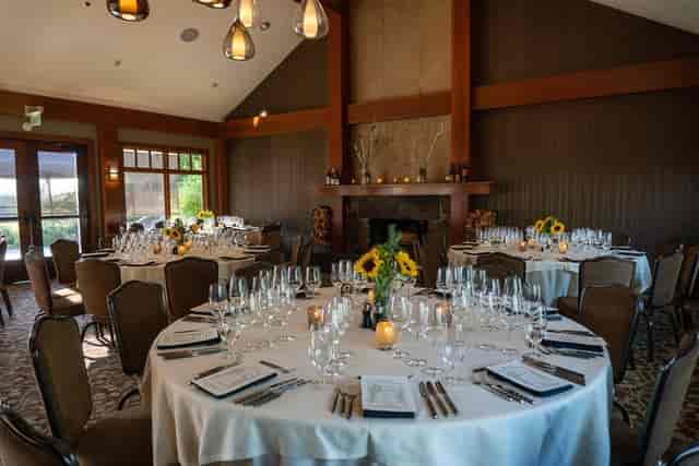 Salish Ballroom banquet setup for upscale corporate dinner or intimate wedding reception.