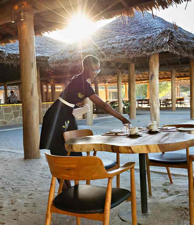 Main Restaurant at Bawe Island: Open-air luxury incentive trip and group dining venue.