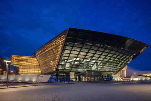 Main Hall of Baku Convention Center: iconic architecture for corporate gala and conference events.