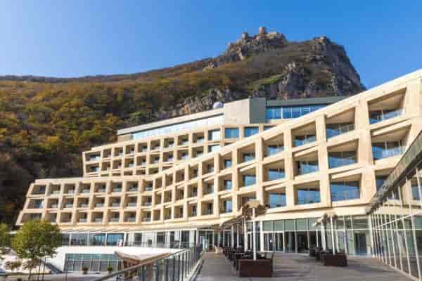 Modern Galaalti Hotel conference hall with mountain views for corporate retreats and events.