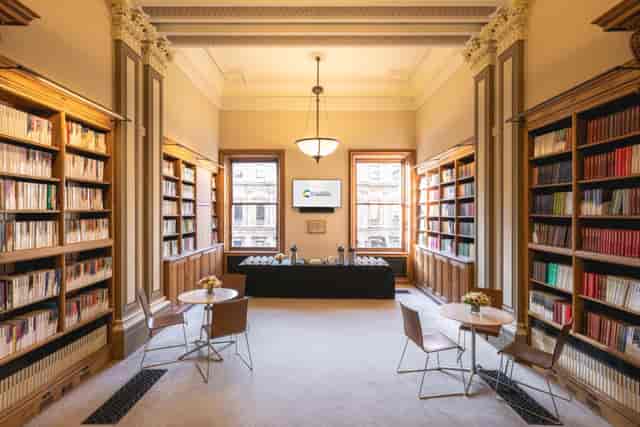 Royal Society of Chemistry library with built-in shelving for VIP receptions and boardroom events.