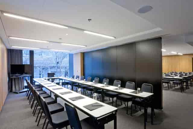 U-shaped conference room setup at Sense Hotel Sofia for corporate board meetings and workshops.