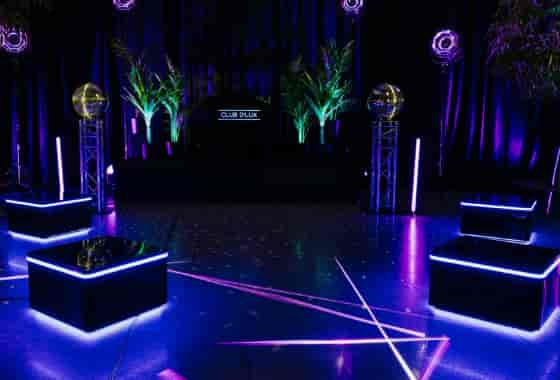 Modern LED lounge at The Galleria, EPIC Museum, perfect for branded evening receptions or networking.