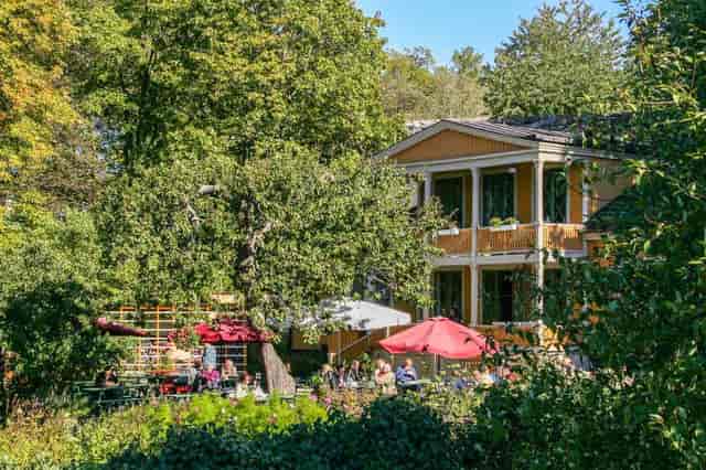Stora Henriksvik cafe garden venue for corporate retreat and networking reception.