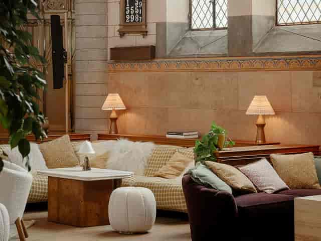 Church Floor breakout space with lounge seating for event networking and corporate meetings.