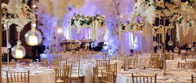 Luxury Nizami Ganjavi Ballroom with floral decor, ideal for premium galas and wedding receptions.