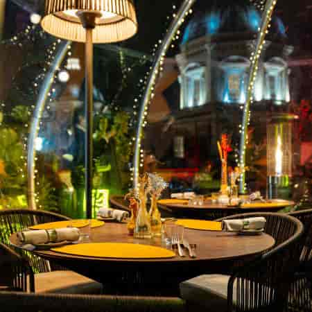Masa Rooftop transparent dining igloos for upscale seasonal networking events.