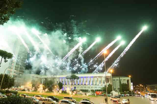 Pyrotechnics display at Spazio Novecento corporate gala and grand opening event.