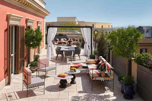 Myths & Legends sun-drenched terrace, venue for corporate receptions and exclusive VIP dining.