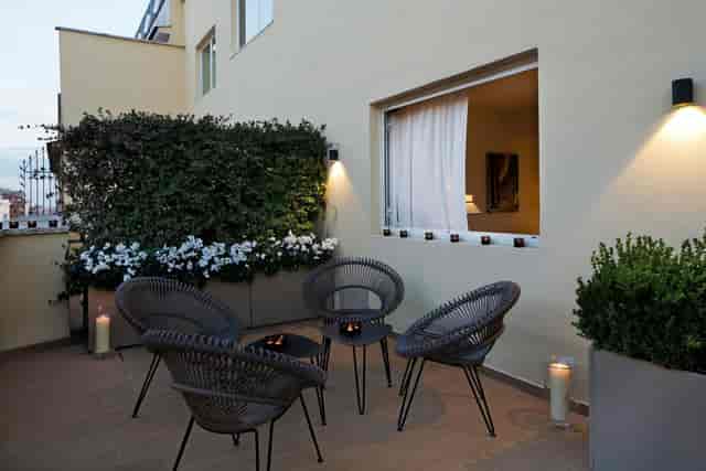 Farnese terrace with lush greenery for VIP networking and corporate reception events.
