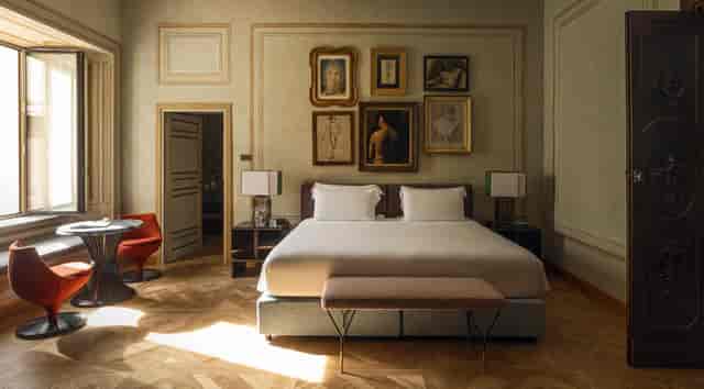 Luxury boutique guest room at Palazzo Shedir, perfect for executive travel and VIP events.