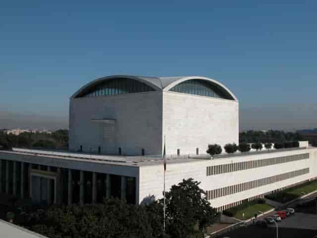 La Nuvola terrace at Palazzo dei Congressi, iconic landmark for international congress and events.