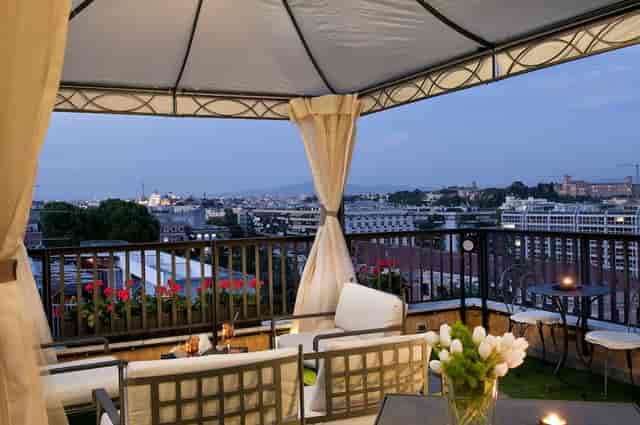 Rooftop garden venue at Trilussa Palace Hotel for VIP receptions and networking events.