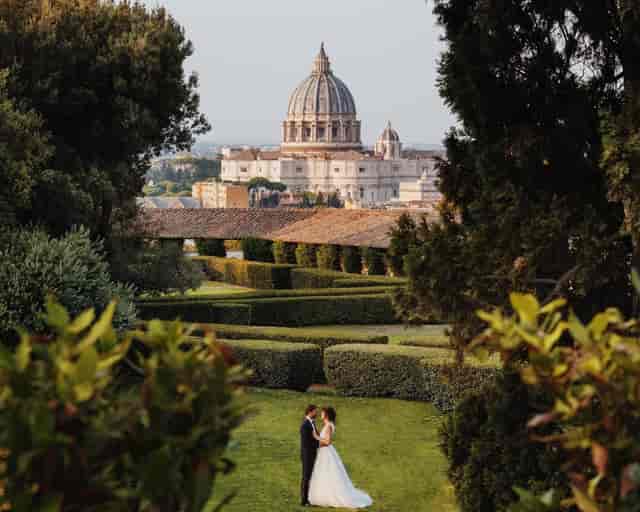 Villa Piccolomini garden venue in Rome for intimate destination wedding ceremonies.