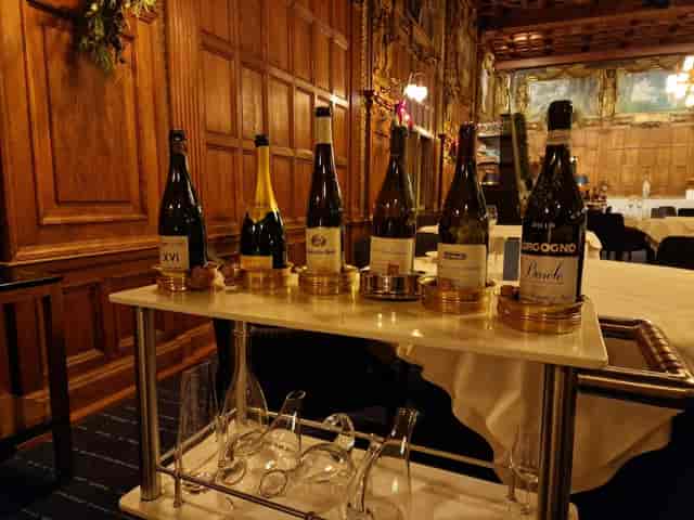 Elegant wine service station in a Stockholm hotel private dining room for VIP gala events.