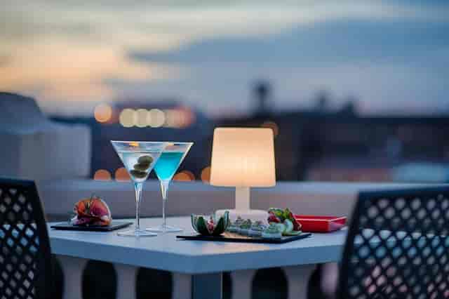 Rooftop cocktail setup at Porta Maggiore, Rome for VIP networking and upscale events.