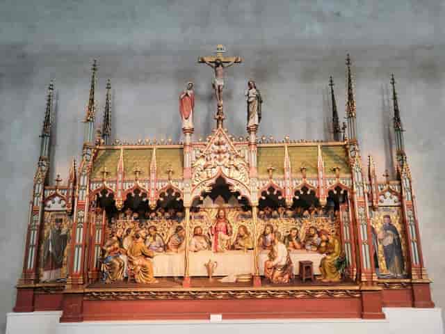 Ornate stage backdrop at Swedish History Museum courtyard for traditional ceremonies and events.