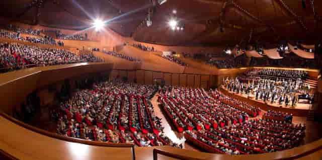 Santa Cecilia Hall, multi-level auditorium for corporate plenary sessions and live performances.