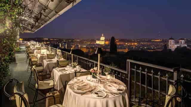 Luxury rooftop terrace dining in Rome, perfect for corporate galas and fine dining events.