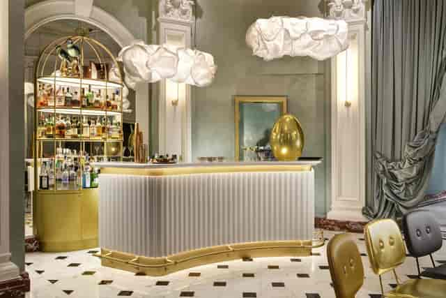 Luxury bar setup in Leon's Place lobby for high-end cocktail receptions and VIP event rentals.