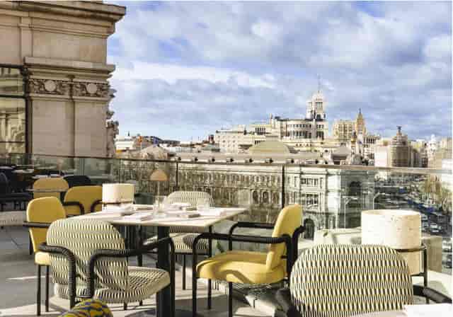 Luxury rooftop terrace at Azotea Cibeles, perfect for upscale cocktail receptions and networking.