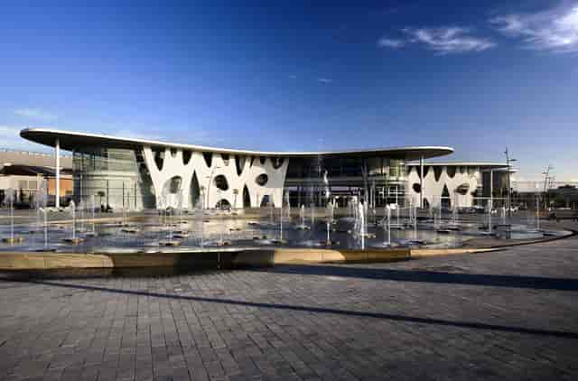 Modern Fira de Barcelona Gran Via convention center exterior for corporate events and trade shows.