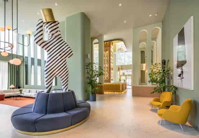 Luxury hotel lobby at Barceló Torre de Madrid, ideal for upscale brand activations and receptions.