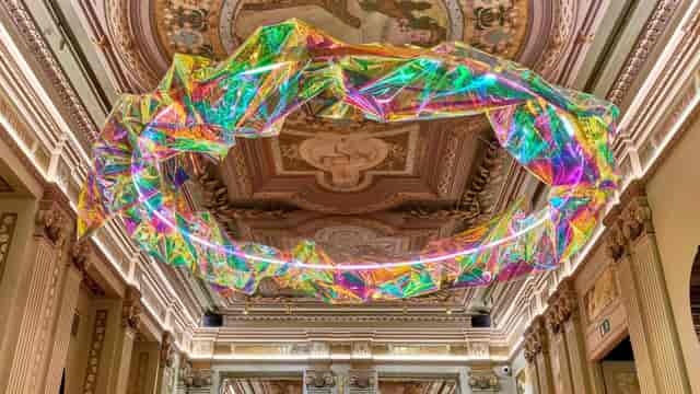 Restaurante Torcuato: Ornate architecture with modern art installation for gala and brand launch.