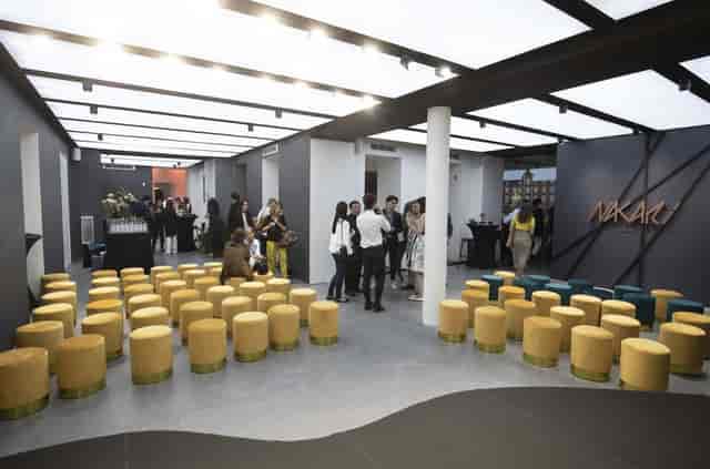 Modern Main Hall at Nakari featuring modular seating for panel discussions and product launches.