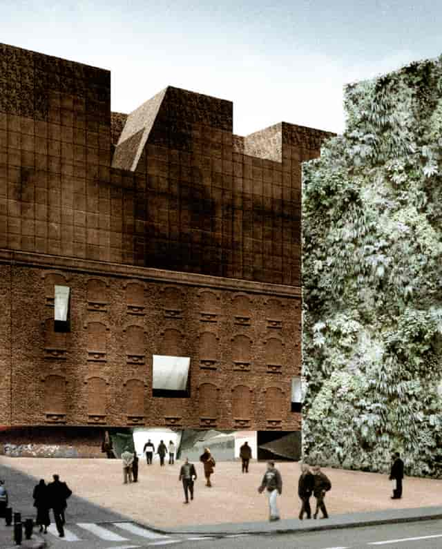Brutalist workshop space with living wall, perfect for sustainable event brand activation.