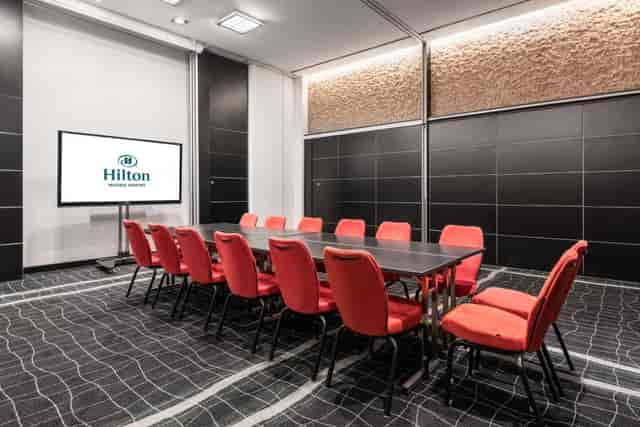 Boardroom setup at Hilton Madrid Airport for professional corporate meetings and business events.