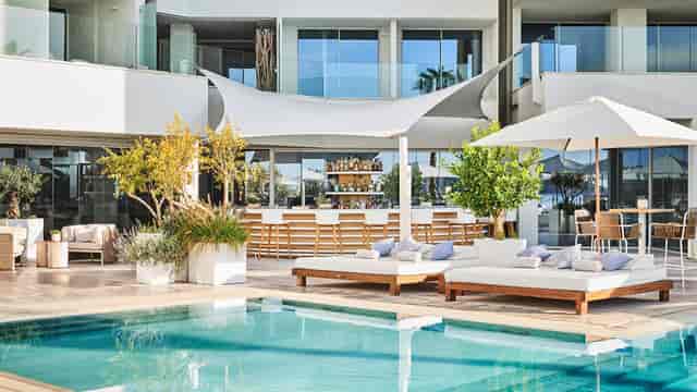 Luxury poolside lounge at Nobu Hotel Ibiza Bay for corporate incentive events and receptions.