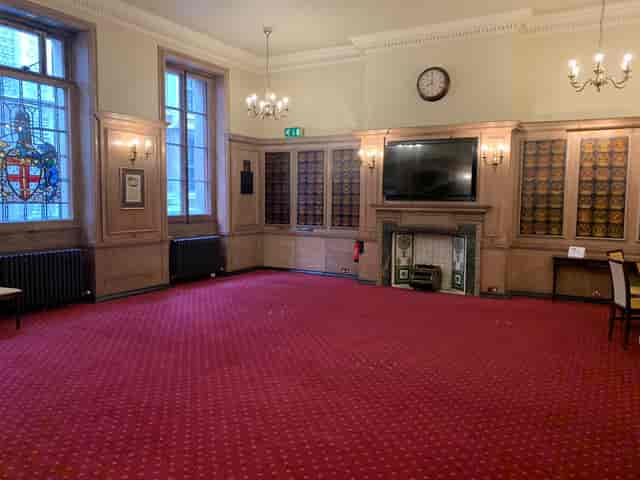 Holden event space, wood paneling, stained glass, corporate events