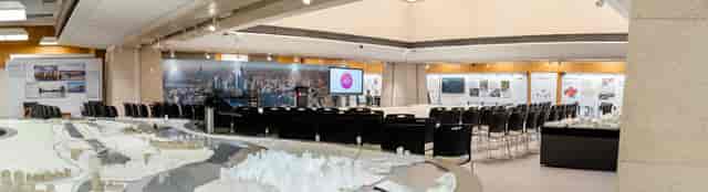 The London Centre gallery theater setup with AV lectern for corporate events and presentations.