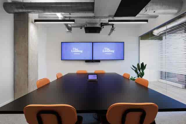 Modern Ackerley Meeting Room with sleek black table, ideal for corporate meetings and events.